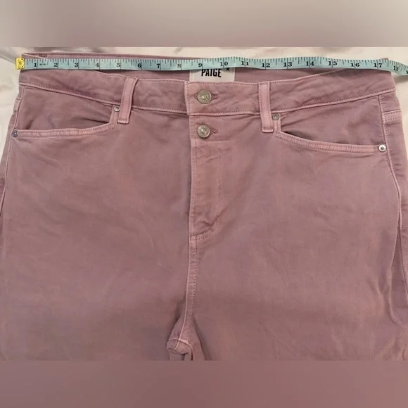 Paige Cindy straight jeans, high rise, raw hem, faded rose color, size 33 - Picture 7 of 12